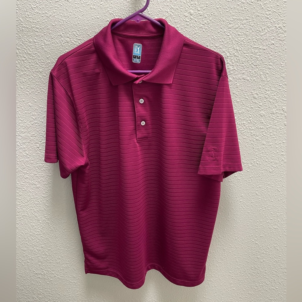 PGA Tour Burgundy Polo Shirt Classic Design Relaxed Fit - EUC